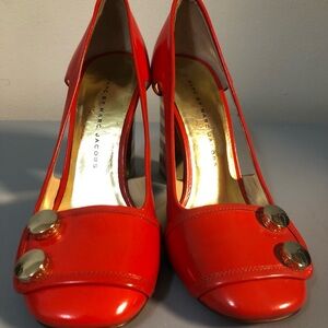 Marc Jacobs Red Orange High Heels with Metallic Accents